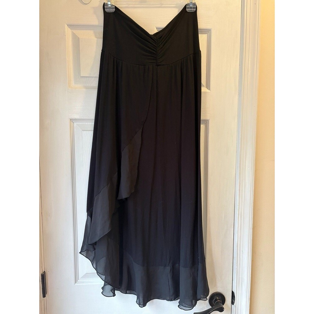 Apt. 9 Women’s L Black Asymmetrical Maxi Dress-skirt Chiffon Ruffle High Low - Picture 1 of 9